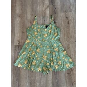 Collectif x ModCloth Romper Women UK 22 Green Floral Retro Rockabilly Lily Print